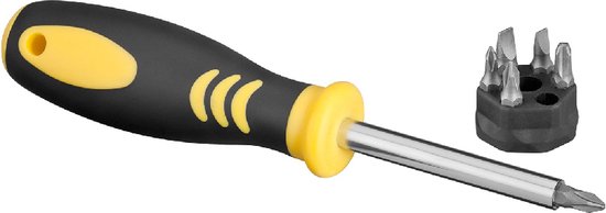 Schroevendraaier met magnetische bithouder - 4 verschillende bitjes - Zwart/Geel