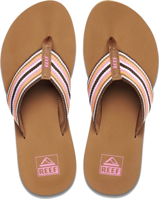 Reef Spring Woven Smoothie Stripe Dames Slippers - Cognac/Roze - Maat 41