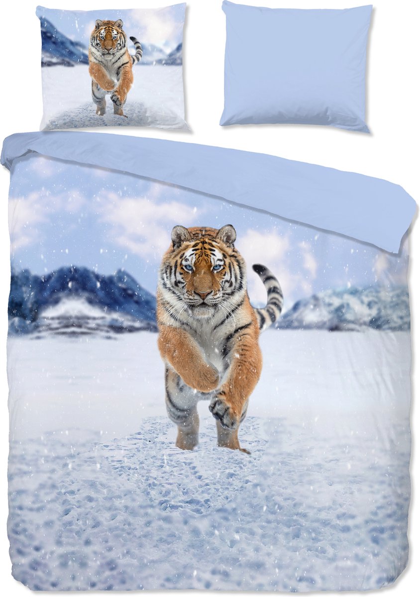 Good Morning dekbedovertrek tijger in de sneeuw - Lits jumeaux 240x200/220 cm - Multi - 100% Katoen flanel