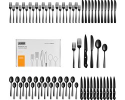LaCardia 12 Persoons Bestekset 72-Delig - Lepels - Messen - Vorken - Steakmessen - Vaatwasserbestendig - Bestek - Zwart/RVS LaCardia 12 Persoons Bestekset 72-Delig - Lepels - Messen - Vorken - Steakmessen - Vaatwasserbestendig - Bestek - Zwart/RVS