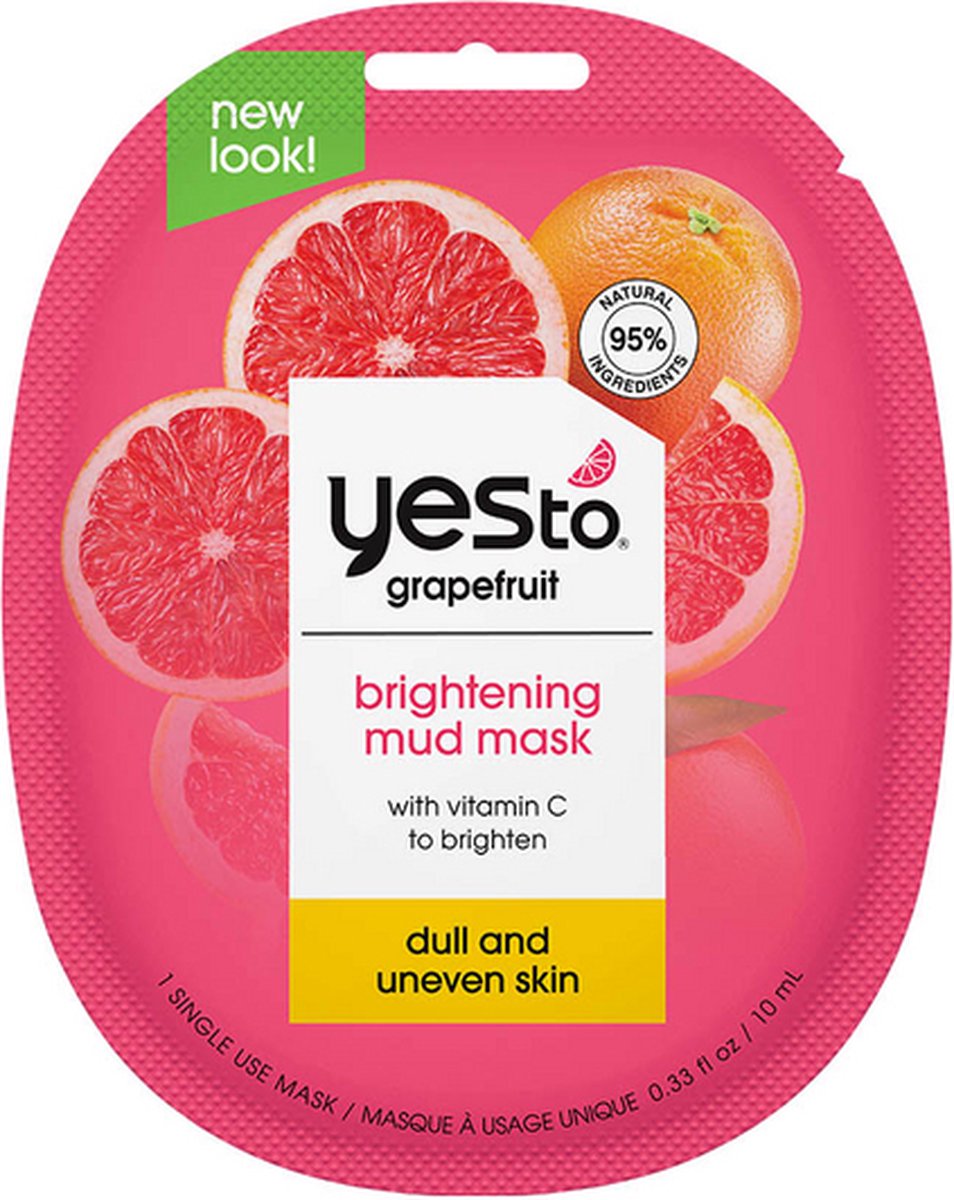Yes To Grapefruit Brightening Mud Mask VEGAN Doffe en Oneffen huid Gezichtsverzorging Gezichtsmasker 1 Single Use Face Mask 10 ml