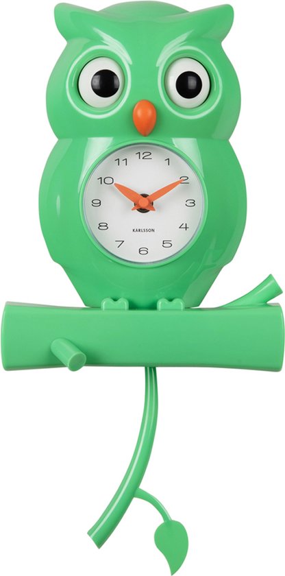 Karlsson Wandklok Owl Pendulum - Groen - 20x8.5x37.5cm - Wandklok Scandinavisch