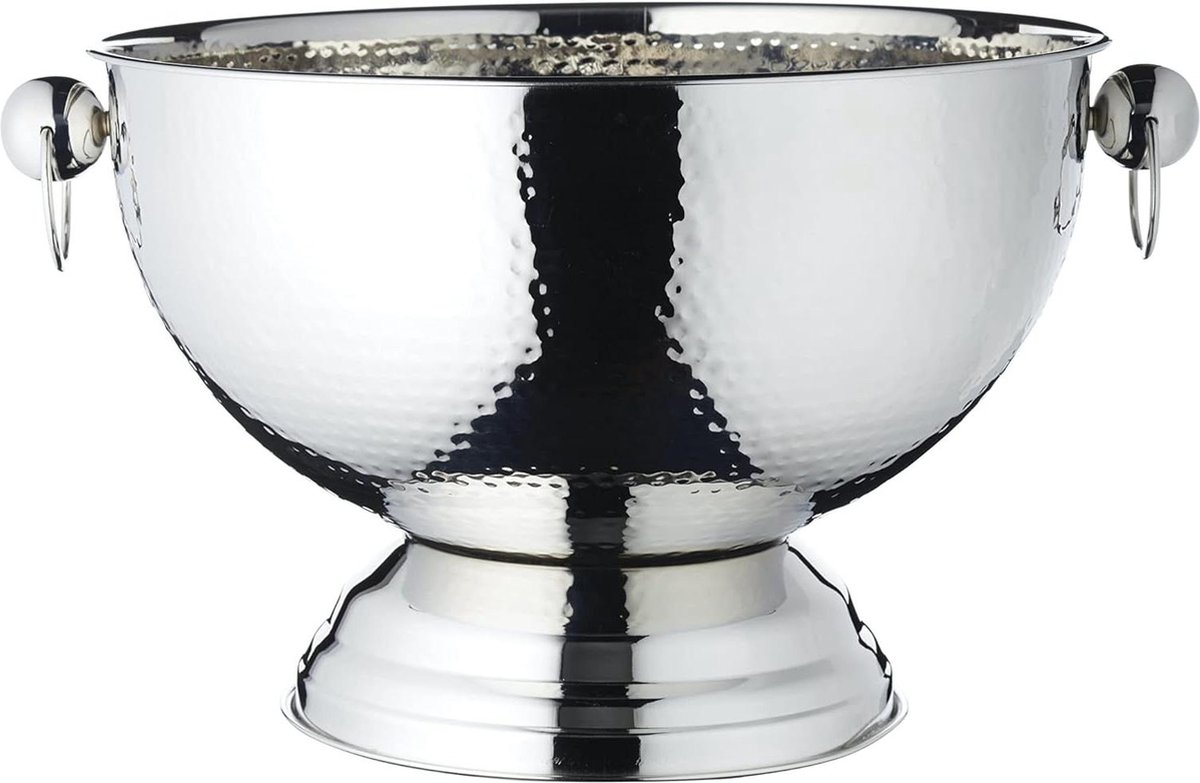 Champagnekoeler van metaal stijlvolle zilverkleurige ijsemmer voor cocktails 37 x 25 cm roestvrij staal. Ice Bucket