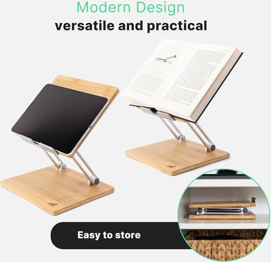 Bamboe laptopbureau, bamboe laptopstandaard voor bureau, om te eten, schrijven, lezen, werken, geschikt voor slaapzaal of gezinsgebruik, in hoogte en hoek verstelbaar met lade, laptoptafel (50 x 30 x
