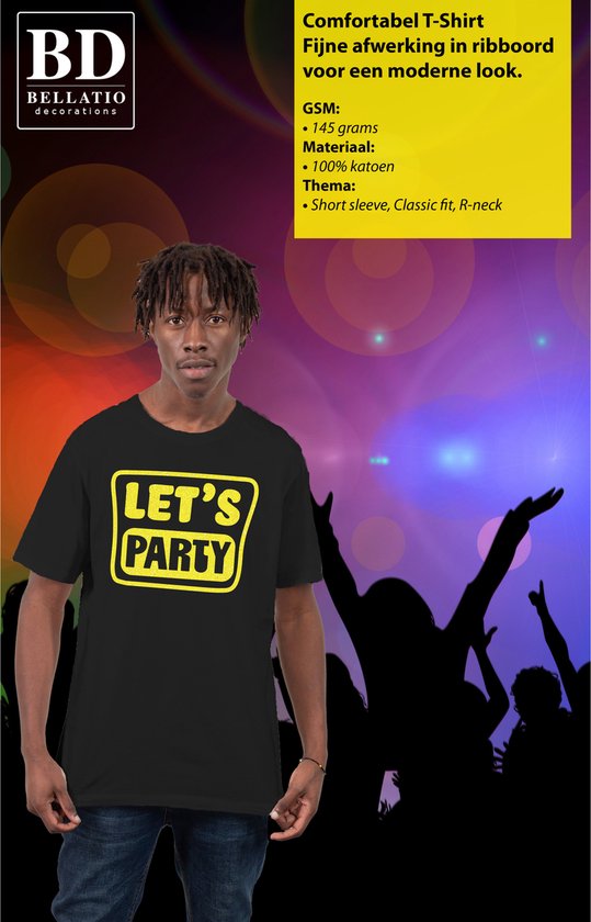 Bellatio Decorations Verkleed shirt voor heren - lets party - zwart - glitter - carnaval/themafeest XXL