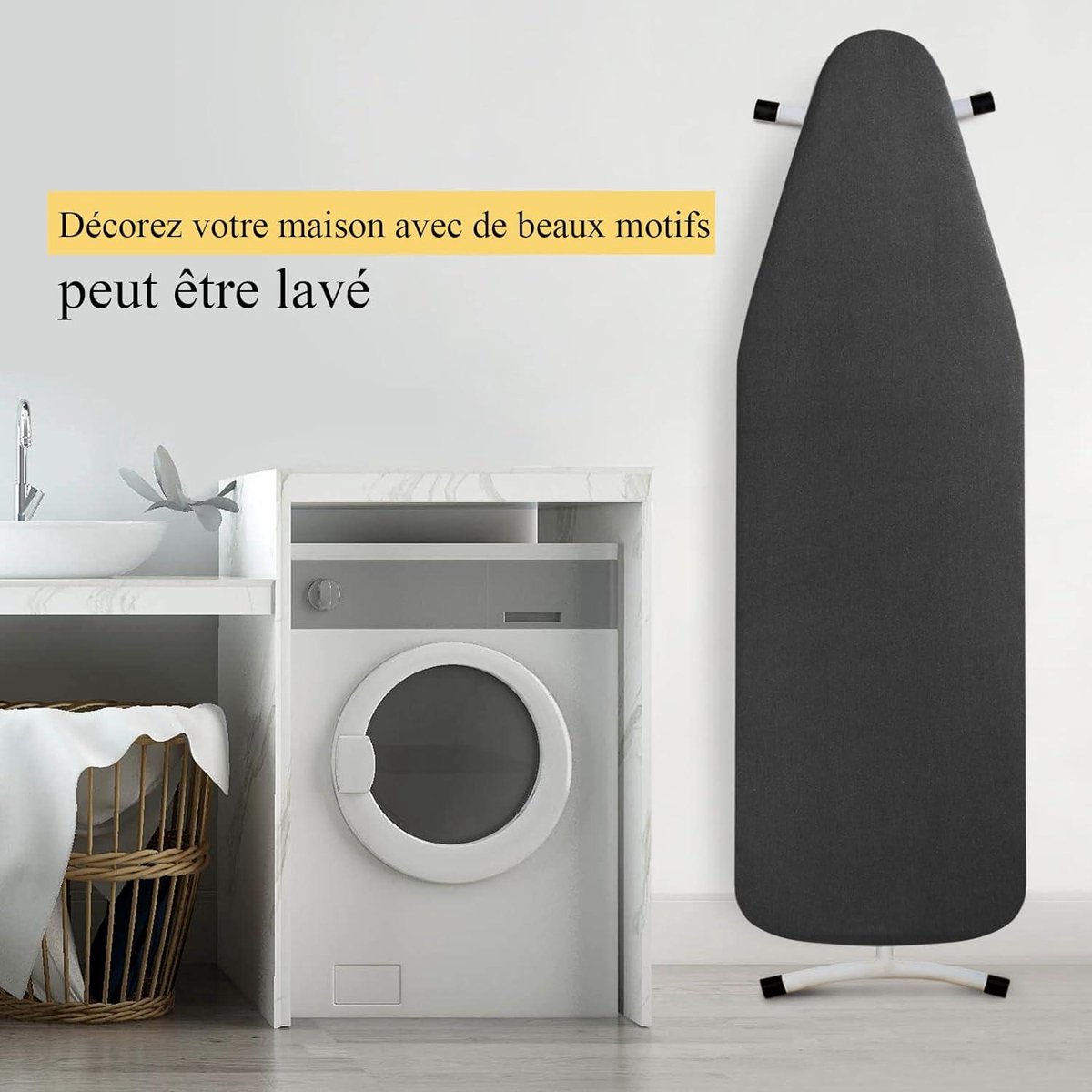 Goedkoopste Strijkplankovertrek van katoen - extra dikke onderlegger - elastiek - klittenbandsluiting - 130 x 40 cm - zwart strijkplankhoes