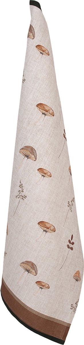 Clayre & Eef Theedoek Overig 50x70 cm Beige Katoen Paddenstoelen Herfst decoratie
