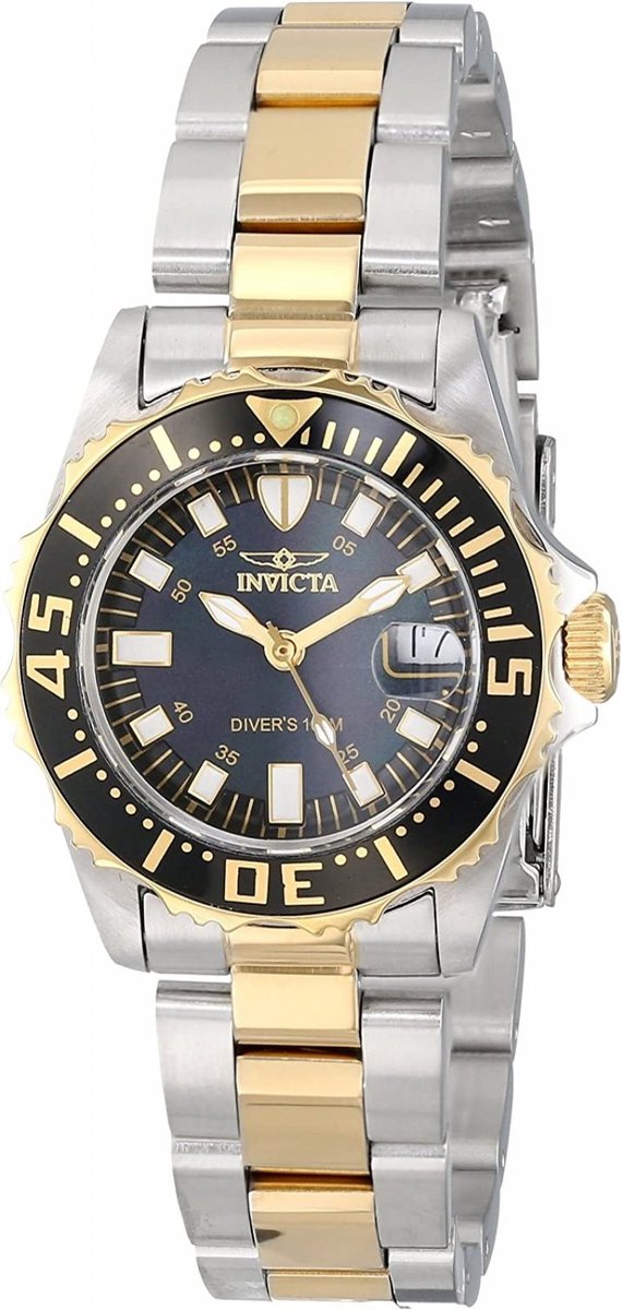 Invicta Pro Diver 2960 Dames Horloge - Waterdicht - Analoog - Quartz Uurwerk - Roestvrij Staal met parelmoeren Wijzerplaat - 30mm