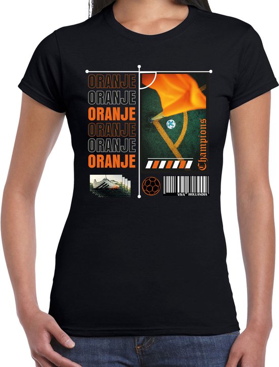 Bellatio Decorations Oranje supporter T-shirt dames - zwart - EK/WK voetbal supporter - Nederland XXL