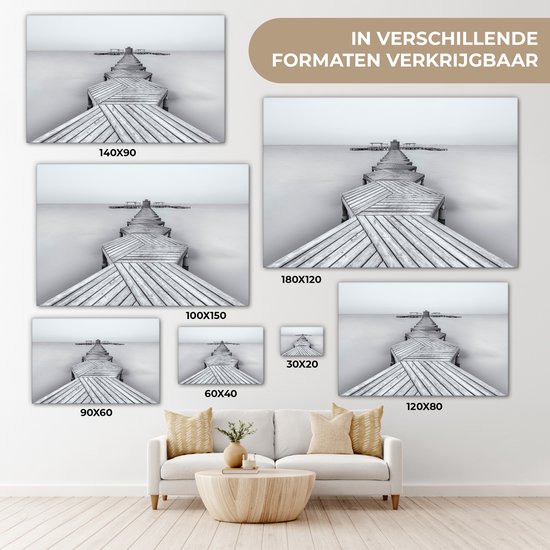 Canvas doek - Foto op canvas - Steiger - IJs - Zwart - Wit - Muurdecoratie - 90x60 cm - Canvas schilderij