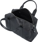 Open zwarte Burkely Soft Skylar bowler tas met rits, dubbele handvatten en leren textuur.