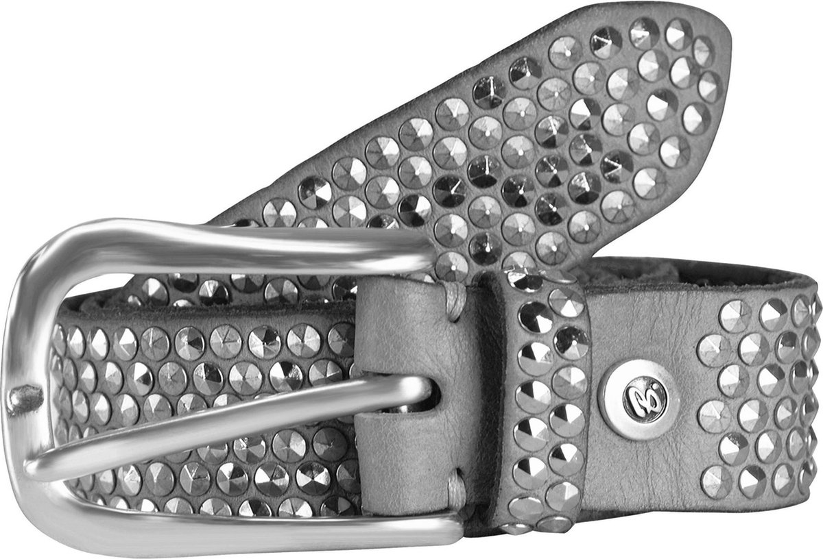 b.belt Leren riem Zoe Silver Stud Belt W90 Light Grey Lichtgrijs