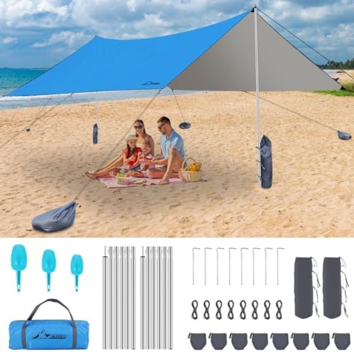 Grande Couverture De Camping Wellax Imperméable 9' X 10' Bleue Avec Piquets