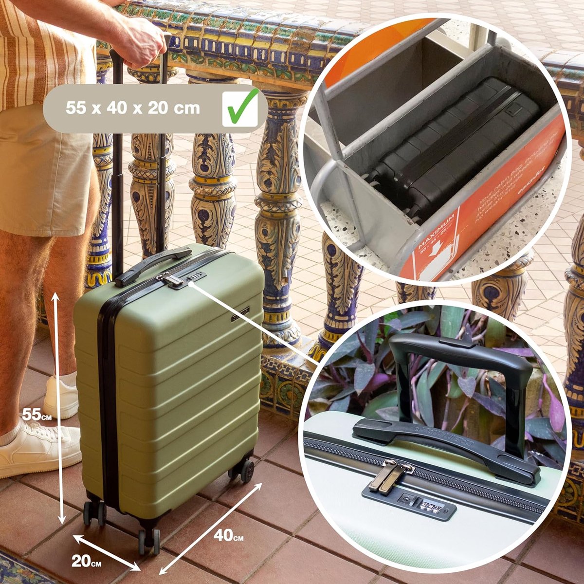 Kono Lichtgewicht Polypropyleen Handbagage met 4 Spinner Wielen TSA Cijferslot YKK Rits Harde Schaal 55cm Cabine Koffer 40L (Marine