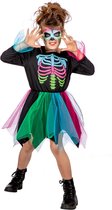 Wilbers & Wilbers - Spook & Skelet Kostuum - Trek In Een Kleurig Hapje Skelet - Meisje - Blauw, Groen, Roze, Zwart - Maat 116 - Halloween - Verkleedkleding