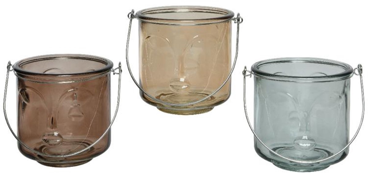 Theelichthouder gezicht glas H11.6cm