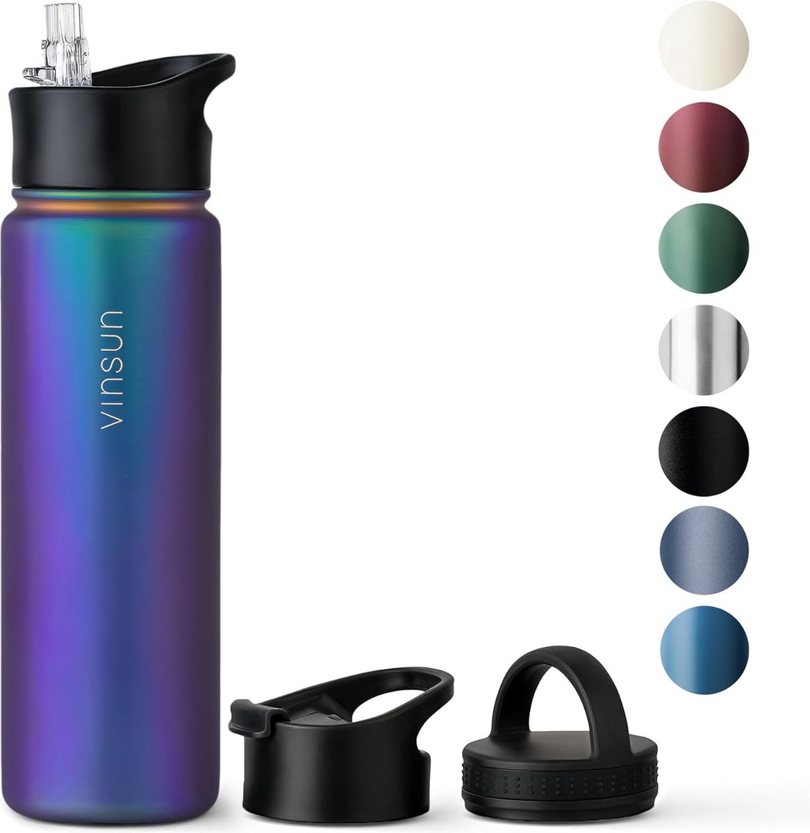 OUTDOOR DEPT Geïsoleerde roestvrijstalen drinkfles, waterfles, 750 ml, 4 deksels, BPA-vrij, geschikt voor koolzuurhoudende dranken - thermosfles geïsoleerd warme en koude dranken - drinkfles fiets