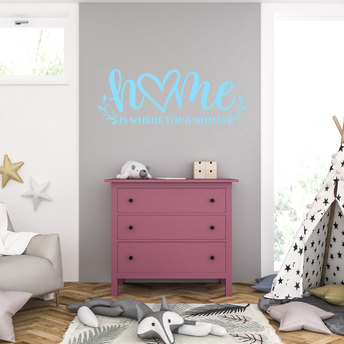 MC Living Muursticker - Home Is Where Your Mom Is - 40,6 x 109,9 - Licht Blauw