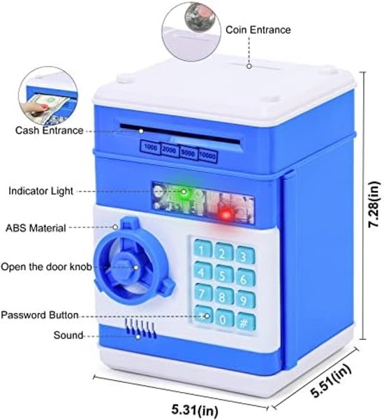 Fimleiy Spaarpot voor kinderen met euromuntherkenning, lcd-display en het volgen van gewenste doelen, zwart/zilver