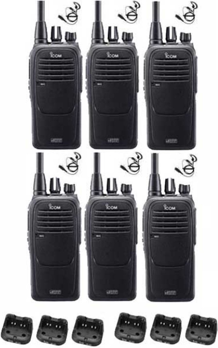 Set van 6 Icom IC-F29DR3 Digitaal portofoons met G-shape headsets