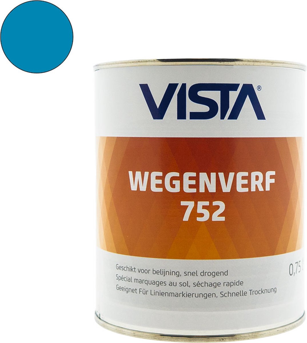 Vista Wegenverf type 752 - 1 component - Voor beton, asfalt en tegels - Solventbasis - Binnen en buiten - Hoge slijtvastheid - 750 ml - RAL 5012 Blauw