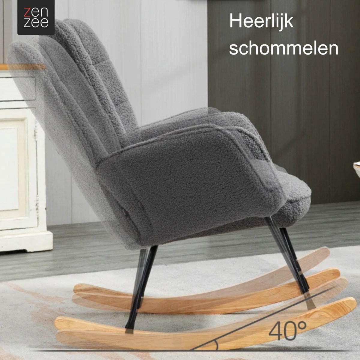 Zenzee Schommelstoel - Schommelstoelen babykamer - Relaxstoel - Fauteuil - Voedingsstoel - Donkergrijs — afbeelding 5