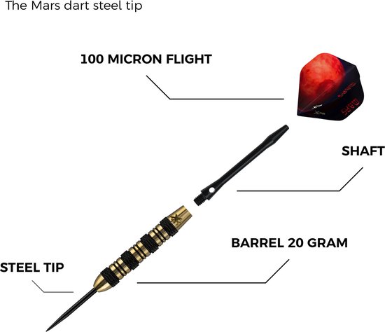 KOTO Mars Brass Darts Set, 20 Gram Steeltip Dartpijl Van Messing, Professionele Stalen Punt DartSet Met 6 Pijlen en 12 Aluminium Shafts, Geschenkverpackung van KOTO — afbeelding 5