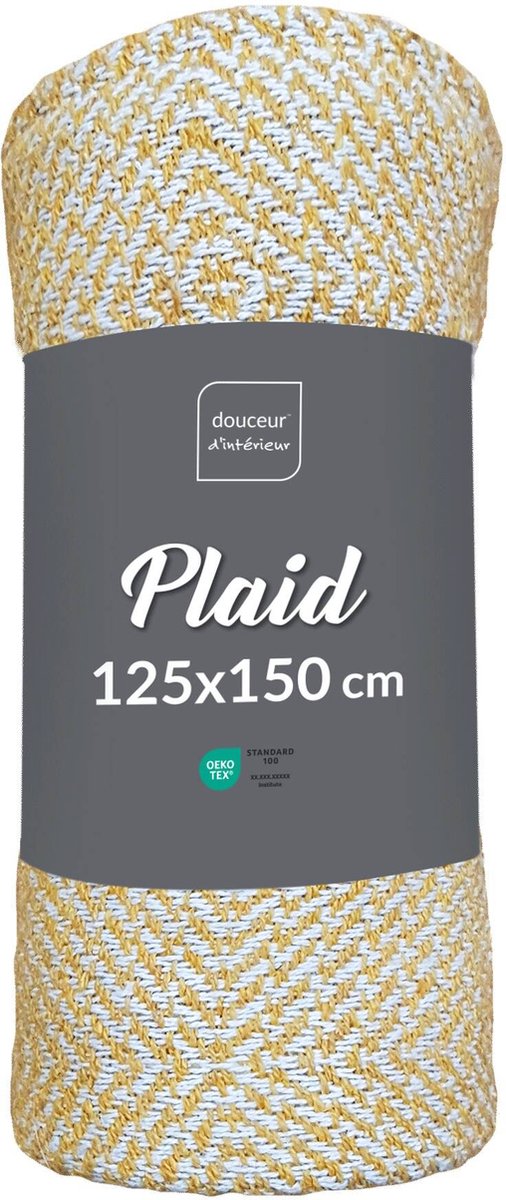 Plaid à Franges Douceur D'Intérieur - 125x150 Cm Coton Tissé Jaune