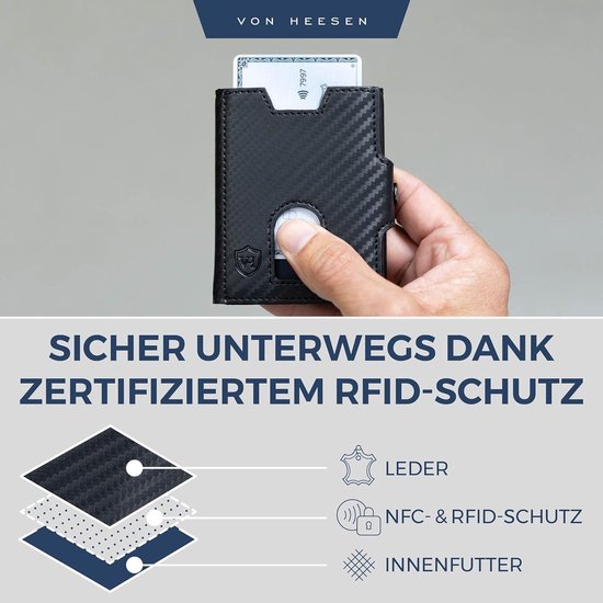 Slim Wallet mit RFID-Schutz, 7 Kartenfächer & XL-Münzfach (Carbon