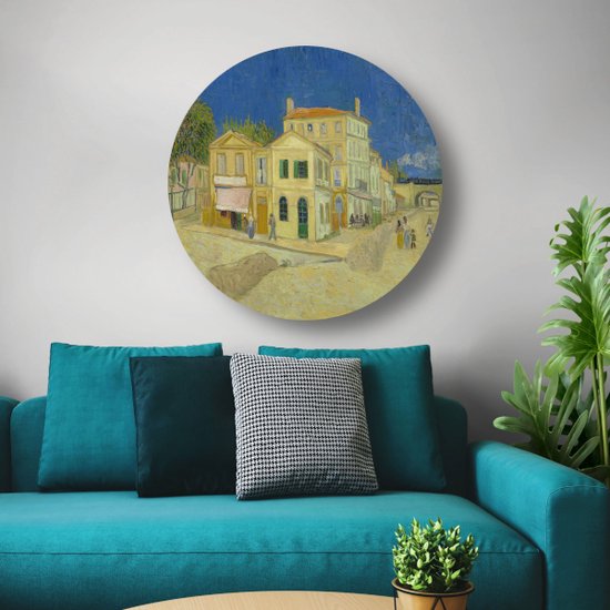 La Maison Yellow - Cercle mural Vincent van Gogh - Décoration murale Bâtiments ronde - Architecture murale échelle - Décoration murale rurale - Décoration murale ronde - Décoration murale maison cercle forex 100x100 cm