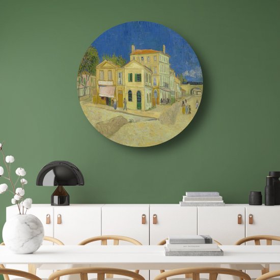 La Maison Yellow - Cercle mural Vincent van Gogh - Décoration murale Bâtiments ronde - Architecture murale échelle - Décoration murale rurale - Décoration murale ronde - Décoration murale maison cercle forex 100x100 cm
