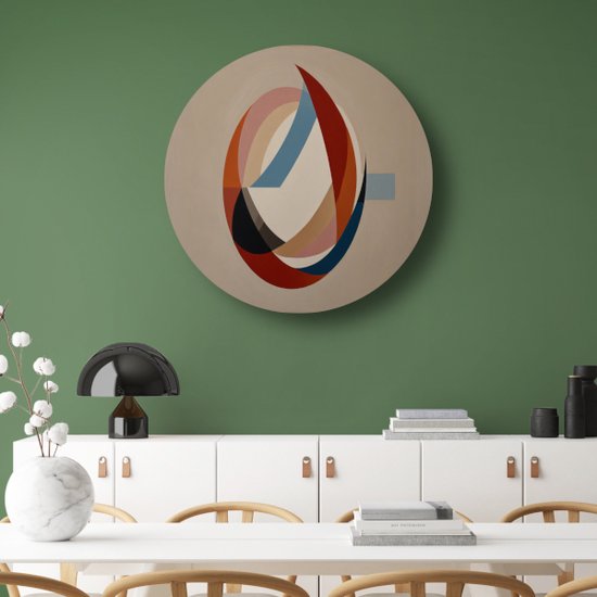 Tableau abstrait rond - Panneau mural minimaliste - Tableau salon - Tableau vintage - Tableau Dibond - Art mural cercle aluminium 100x100 cm