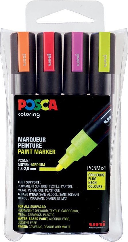 Foto: Uni posca verfmarkers 4 delige set 5m neon