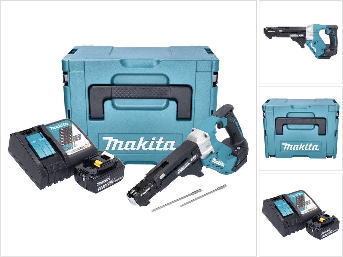 Makita DFR 551 RG1J accu-magazijnschroevendraaier 18 V 25 - 55 mm borstelloos + 1x accu 6,0 Ah + oplader + Makpac