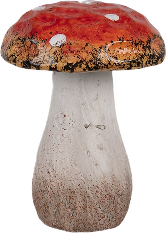 Clayre & Eef Decoratie Paddenstoel Ø 5x7 cm Rood Wit Keramiek Herfst decoratie