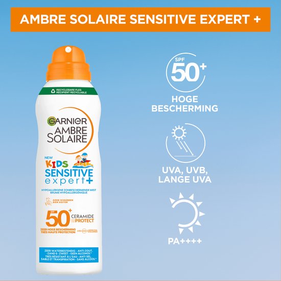 Garnier Ambre Solaire Kids Sensitive Expert+ Hypoallergene Zonbeschermende Mist SPF50+ - voor de Gevoelige Huid met Ceramide Protect - 150 ML