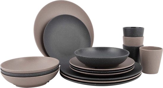 Bo-Camp - Urban Outdoor - Servies - Folkestone - 16 Stuks - Beige/Grijs