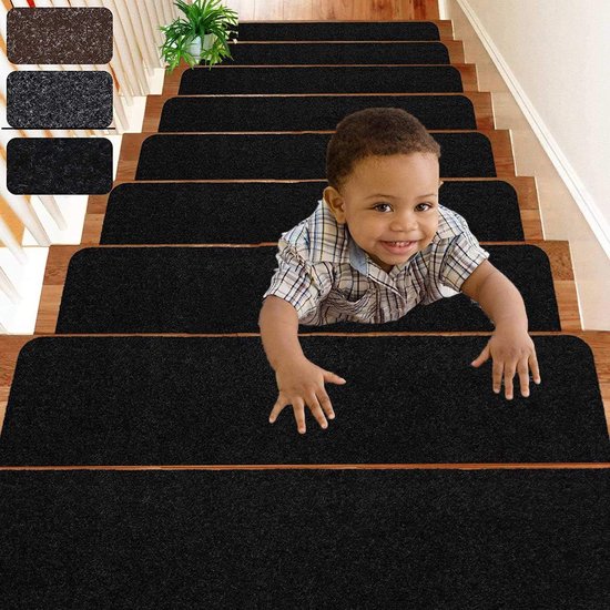 Set van 10 trapmatten, antislip tapijt traptreden antislip veiligheidsdeken antislip indoor loper voor kinderen, ouderen en huisdieren met herbruikbare lijm, C, 24x75cm 3