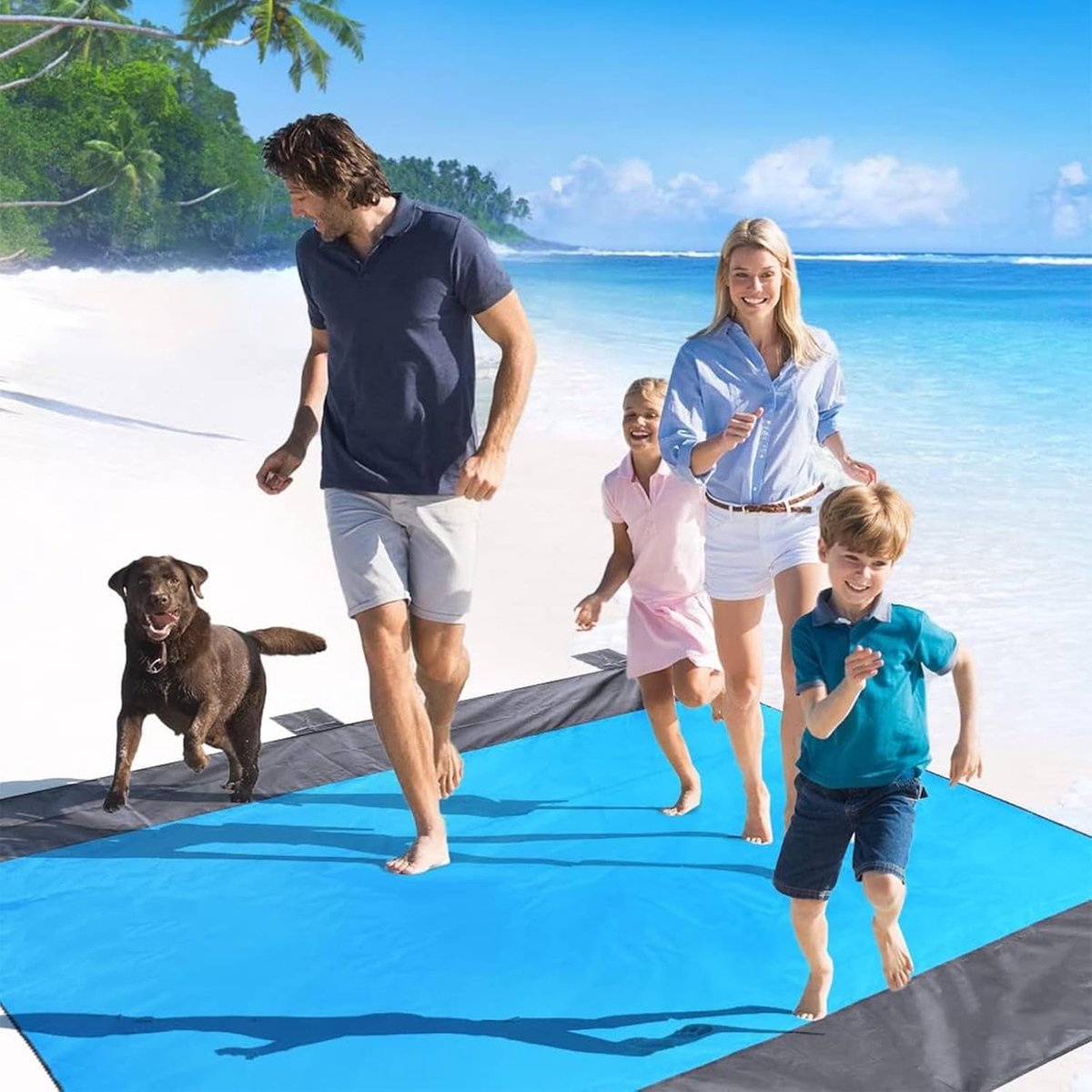TNOMSNO Stranddeken, 210 x 200 cm, waterdicht, zandkleurig, met 4 vaste haringen, opvouwbare strandmat voor picknick, strand, reizen