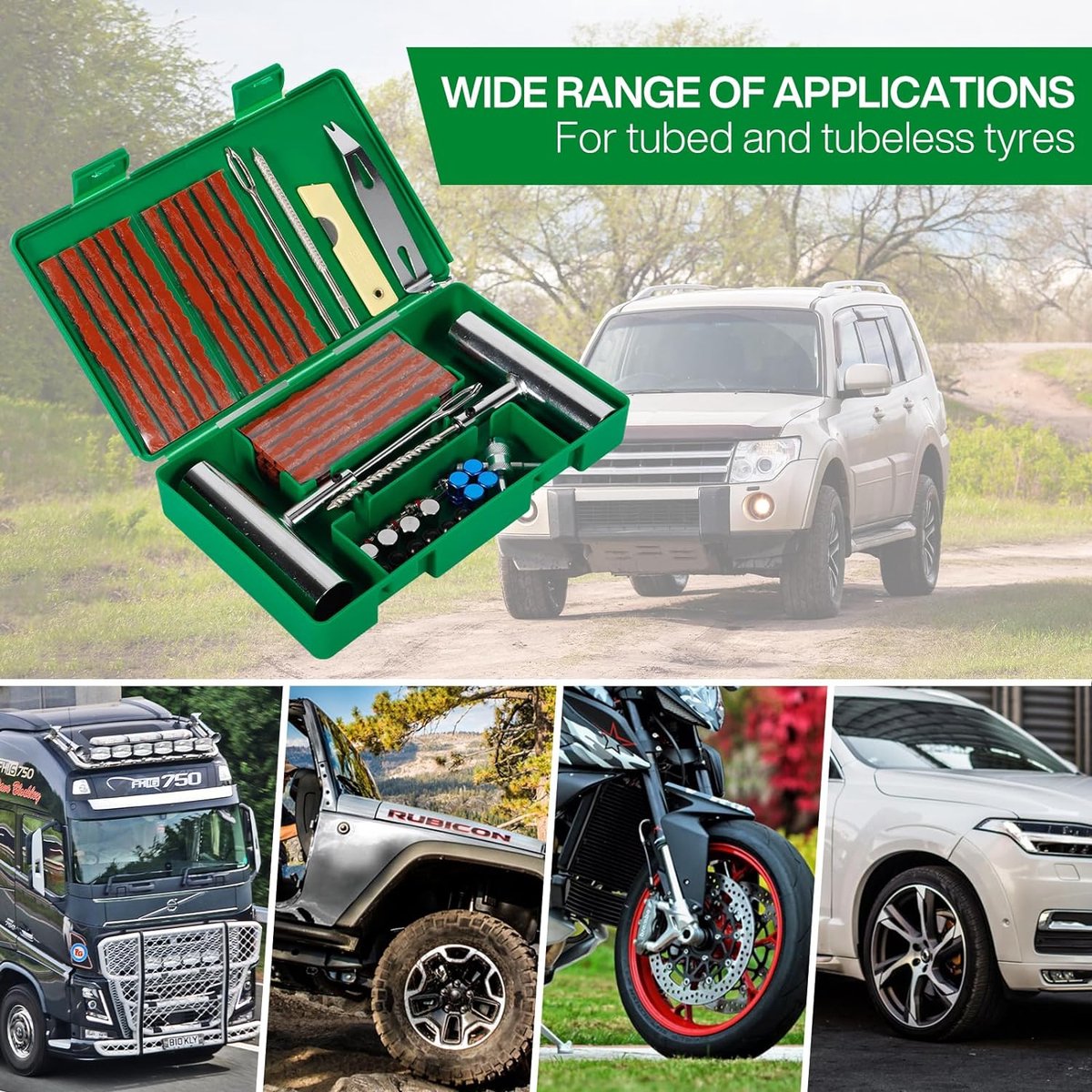 BGIUSQF 58-delige Bandenreparatieset – Voor Auto, Motor, Fiets, SUV En Meer – In Handige Opbergdoos