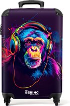 Bol.com NoBoringSuitcases.com® - Kinderkoffer - Kindertrolley - Chimpansee met koptelefoon in neonkleuren - Handbagage koffer li... aanbieding