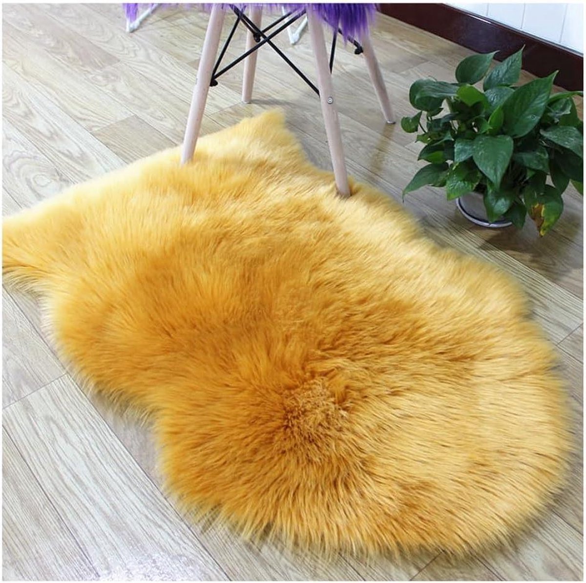 Hrlace Lamsvacht schapenvacht tapijt van kunstbont langharig zacht pluizig geel 65 x 100 cm slaapkamer tapijt