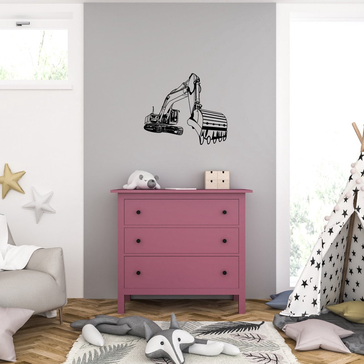 Muursticker - Graafmachine - 58 x 67 - Zwart