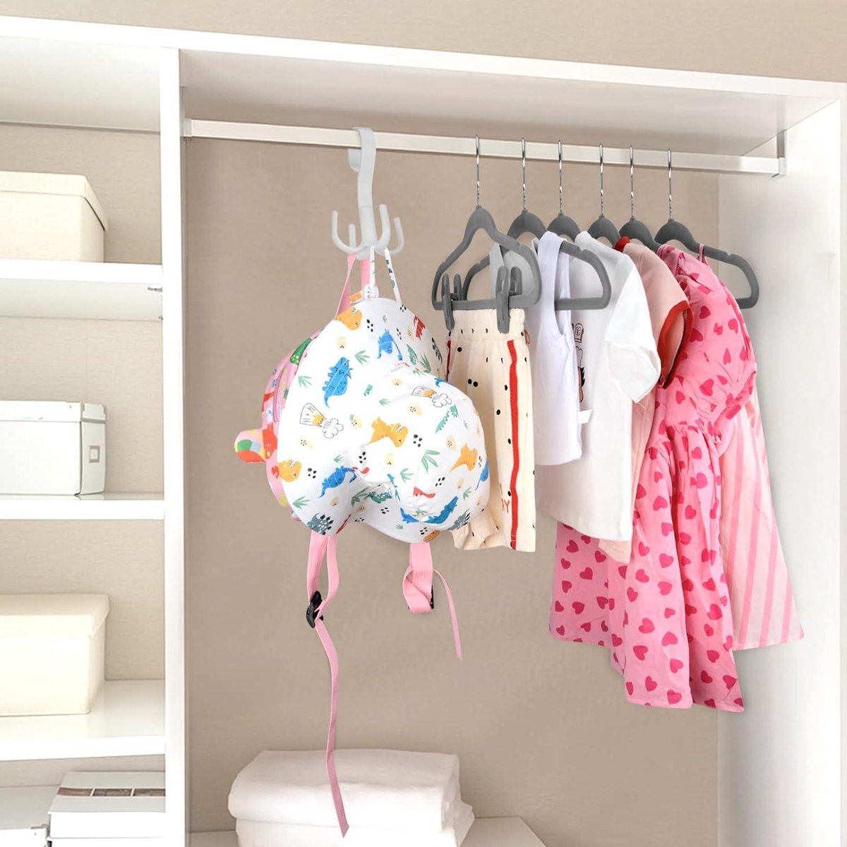 Tinfol Lot De 60 Cintres Velours Pour Bébé Blanc 35 Cm – Antidérapants, Ultra-Fins Avec 8 Clips + 2 Crochets Rotatifs, Idéal Garde-Robe Enfant