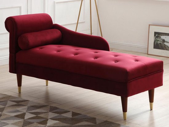 Chaise Longue Côté Gauche Méridienne en Velours Rouge Glamour Elégant – Planète Déco