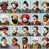 Pixel art dikke dames schilderij | Kleurrijke pixel perfectie: volslanke dames in digitale kunst gevangen | Kunst - 80x80 centimeter op Forex | Foto op Forex