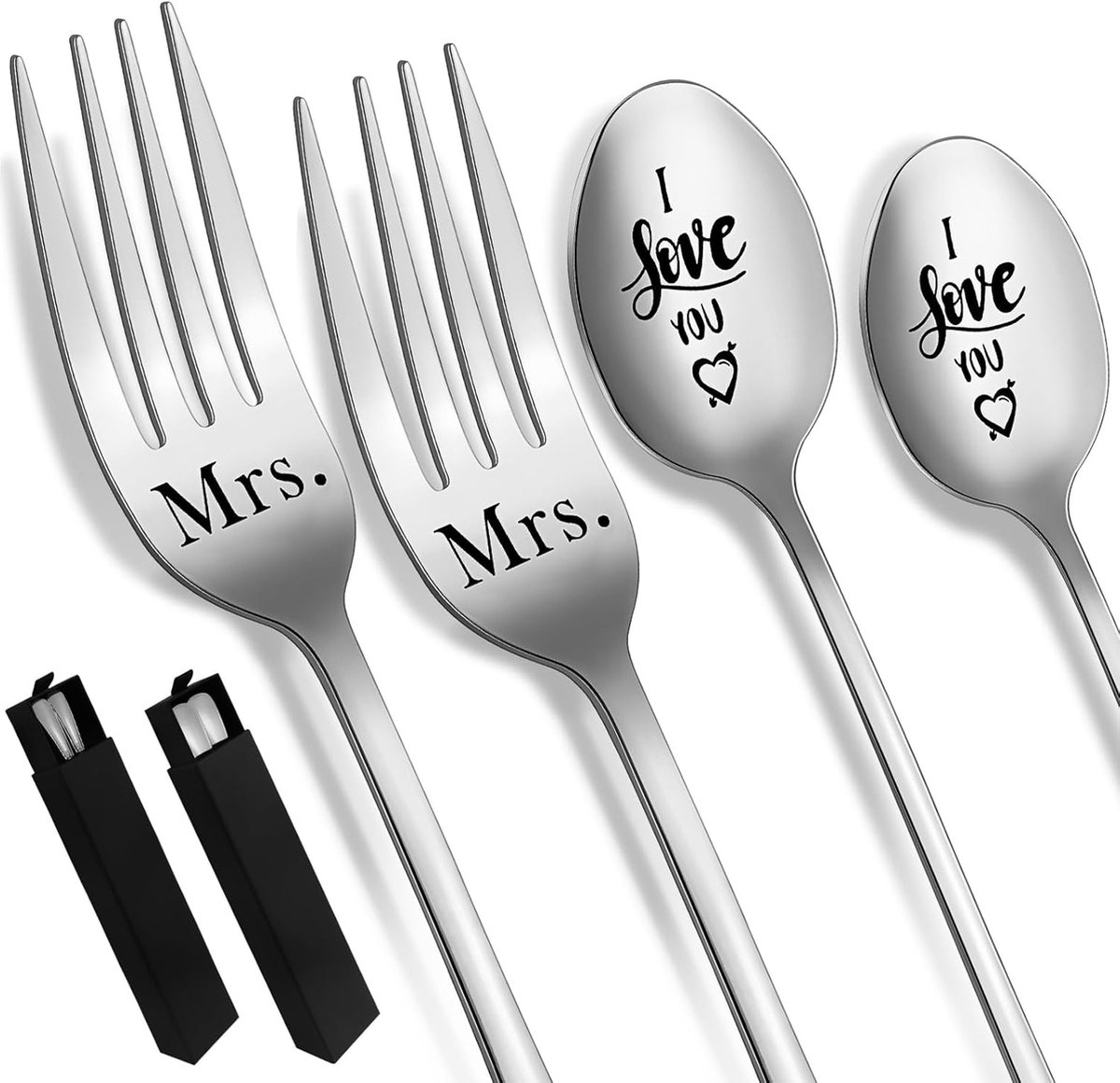 Set van 2 lepels vorken taartvorken gepersonaliseerde cadeaulepels voor thuis restaurant hotel picknick feest met 2 stuks geschenkdoos