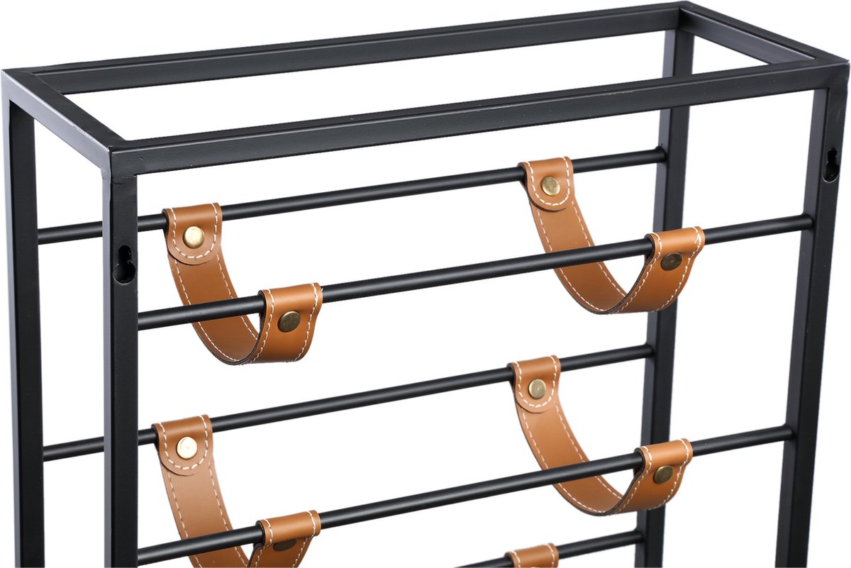 PTMD COLLECTION PTMD Kyrann Black Rectangle Iron Wine Rack With Leather