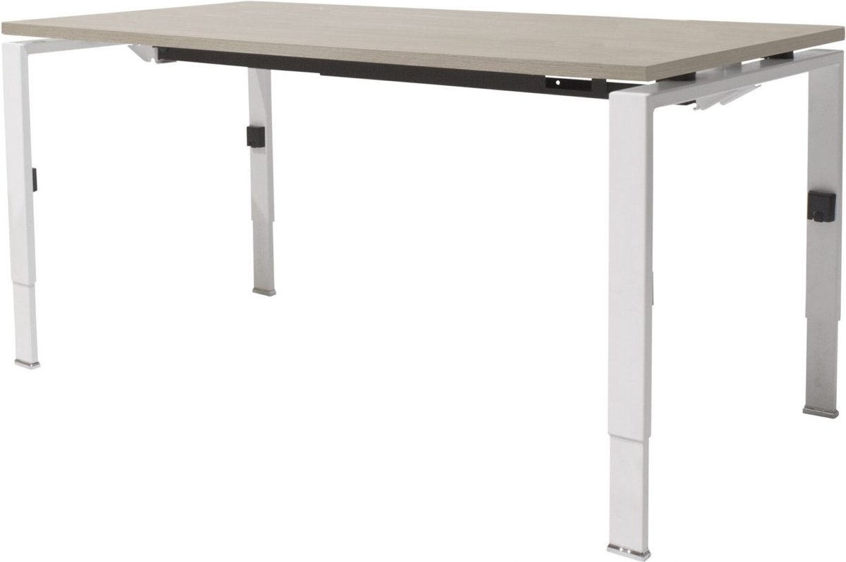 Schaffenburg Linesto N4 bureau, hoogte instelbaar (65-85cm) met 120x80cm robson eiken zwevend 25mm blad en wit (RAL9010) vierpoot N-frame (poot rechthoekig 66 x 26 mm.), (met geintegreerde kabelgoot) Wit (RAL9010)/Robson Eiken
