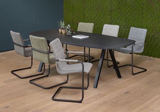 ABC Kantoormeubelen table de conférence victoire ovale danois 240x120cm structure anthracite (RAL 7016) plateau chêne clair